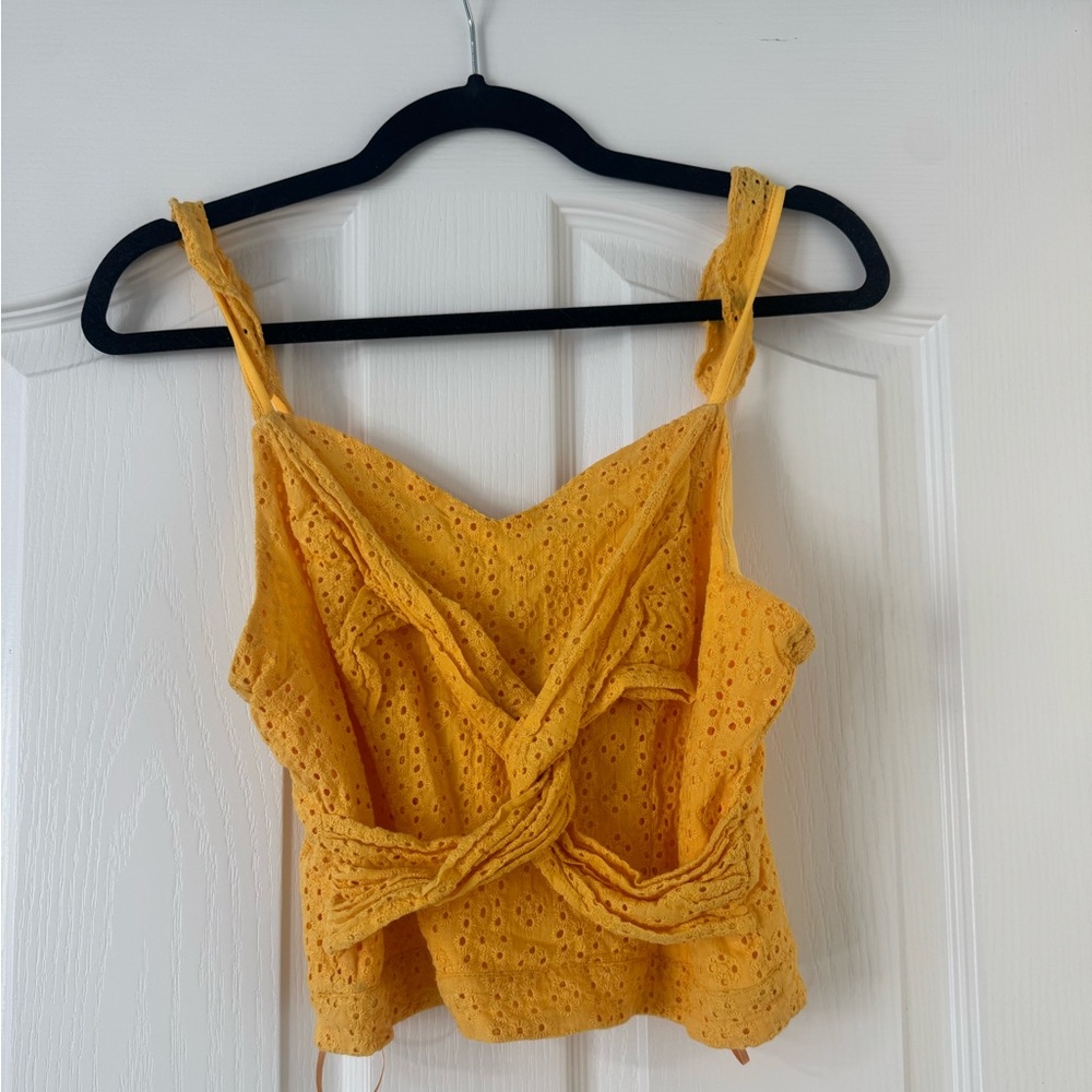 Nanamacs Yellow ruffle sleeve crop top